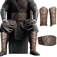 HiiFeuer Medieval Leg Gaiters with Viking Embossed Wide Belt, Mercenary Faux Leather Knight Costume for LARP