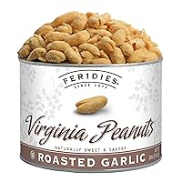 Roasted Garlic Seasoned Virginia Peanuts, 18 Ounce Resealable Snack Tin of Gourmet Extra Large Roasted Virginia Peanuts with Savory Garlic Flavor