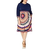 Donna Morgan Women's Plus Size Long Sleeve Stretch Jersey Fit and Flare Contrast Top Dress