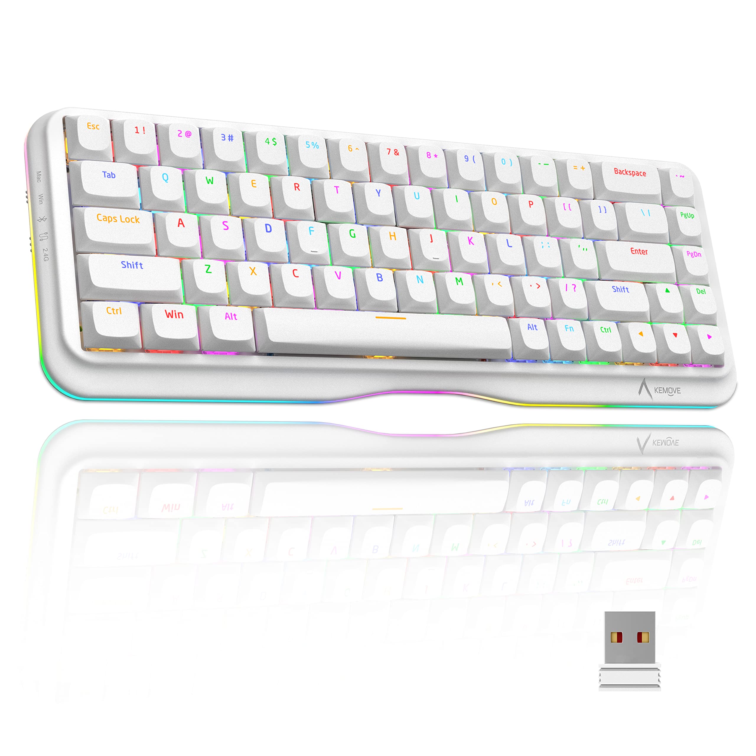 KEMOVE K68 Wireless Mechanical Gaming Keyboard, 2.4Ghz/Bluetooth/Wired Rainbow RGB Backlit Compact 65% Low Profile Keyboard with Hot-Swappable Gateron G Pro Yellow Switch for Mac Windows