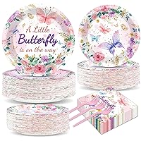 200 Pcs Butterfly Baby Shower Decorations A Little Butterfly is on the Way Baby Shower Plates and Napkins Set for Girls Butterfly Baby Shower Party Supplies Butterfly Baby Shower Tableware Kit