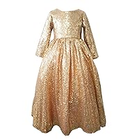 Champagne Gold Sequin Flower Girl Dress Ankle Length Girls Party Dress
