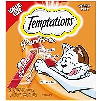Temptations Creamy Puree with Beef Liver and Cheese, Variety Pack of Lickable, Squeezable Cat Treats, 0.42 oz Pouches, 24 Count