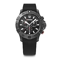 WENGER Seaforce 01.0643.120 Men's Watch with Chronograph Diameter 43 mm, Swiss Made Analogue Quartz, Waterproof up to 200 m, Silicone Strap, Black, black, Strap.