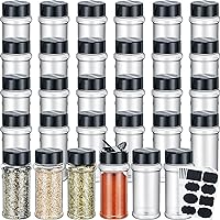 Eccliy 36 Pack 3 oz Clear Plastic Spice Jars with Label and Shaker Lids Empty Spice Bottles Seasoning Containers Seasoning Jars Shaker Condiment Pots for Spice Pepper Herbs Powders (Black)