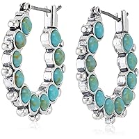 Lucky Brand Turquoise Set Stone Midi Hoop Earrings, Silver, One Size