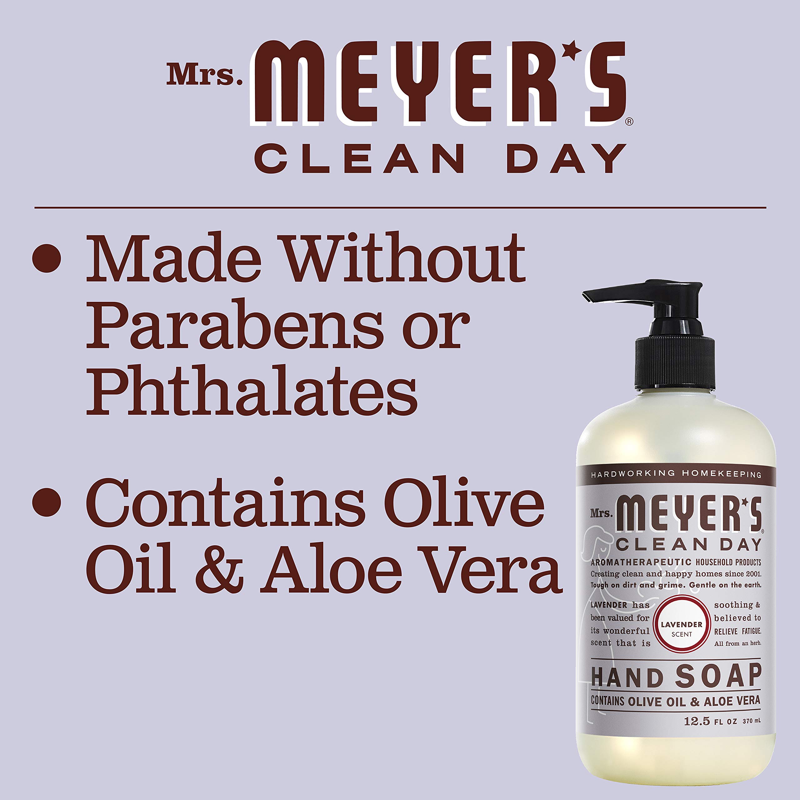 Mrs. Meyer's Clean Day Liquid Hand Soap Bottle, Lavender, 12.5 Fl Oz (Pack of 6)