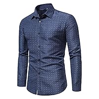 Men Jacquard Long Sleeve Button Down Shirts Printed Turn-Down Collar Slim Shirt Stylish Floral Business Dress Shirts
