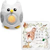 Bubzi Co Owl White Noise Sound Machine & Matching Woodland Monthly Milestone Blanket - Unique Baby Girl Gifts & Baby Boy Gifts Gender Neutral - Perfect Gift for Baby Registry & Baby Shower