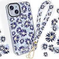 UKON Phone Lanyard with Print Phone Case Set Leather Phone Wrist Strap IMD Process Phone Case Sets Double Sided Printing Phone Grip with Cell Phone Screen Protectors Sets for iPhone 14/13(Daisy)