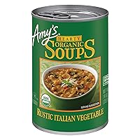 Amy’s Soup, Vegan Hearty Rustic Italian Vegetable Soup, Gluten Free, Made With Organic Beans and Rice, Canned Soup, 14 Oz