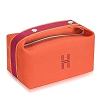 Fashion Makeup Bag for Women, Orange Red Canvas Make up Travel Bag, Hanging Cosmetic Bag Organizer for Women（Full updated ）