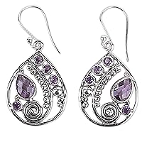 NOVICA Artisan Handmade Amethyst Dangle Earrings .925 Sterling Silver from India Purple Birthstone 'Lilac Radiance'