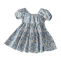 Girls Summer Floral Back Hollowed Out Bow Short Sleeve Crew Neck A Swing Casual Daily Going Out 12 Month Old Dress