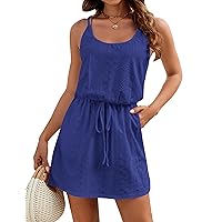 Womens Hollow Out Swimsuit Cover Up Criss Cross Back Swim Coverup Spaghetti Strap Boho Summer Dress 2024