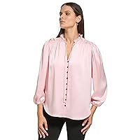 DKNY Women's 3/4sleeve Tieneck Buttonup Top