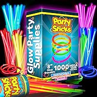 PartySticks Glow Sticks Party Supplies 1,000 pack - 8 Inch Glow in The Dark Light Up Sticks Party Favors, Glow Party Decorations, Neon Party Glow Necklaces and Glow Bracelets with Connectors
