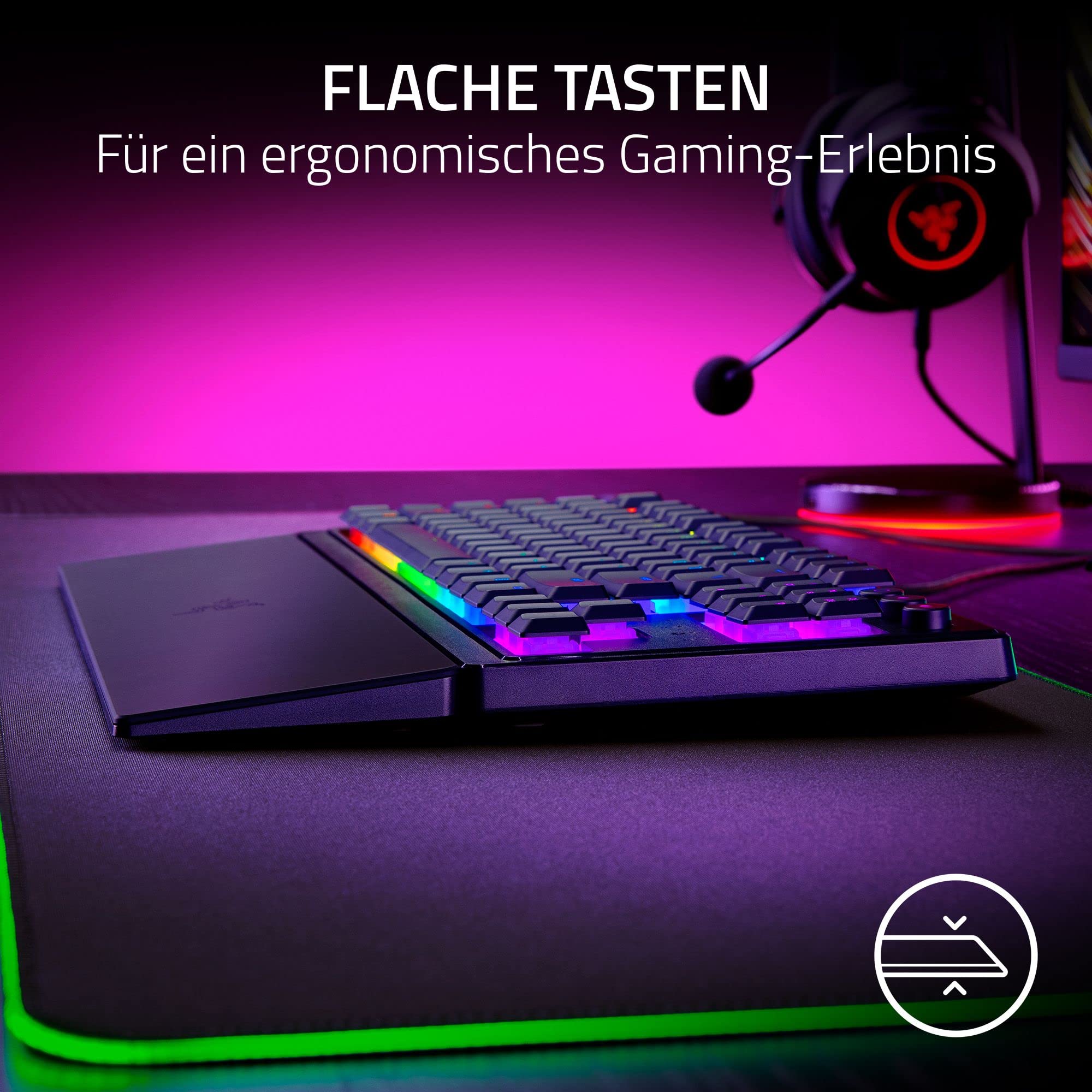 Razer Ornata V3 X - Flache Mecha-Membran-Gaming Tastatur (Lautlose Membran-Switches, Ergonomische Handballenauflage, Tastenkappen Anti-UV-Beschichtun) QWERTZ DE-Layout | Schwarz