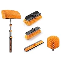 30 Foot Exterior House Cleaning Brush Set & Cobweb Duster with 7-24 ft Extension Pole // Vinyl Siding Brushes with Telescopic Extendable Pole & Window Cleaning Squeegee Tool