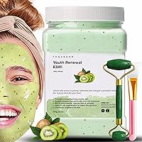 Jelly Face Mask for Facials - Kiwi Hydrating, Brightening & Nourishing Jelly Mask with Free Jade Roller & Spatula | Professional jelly Masks | Vajacial | 23 Oz Jar | Mothers Day Gift Basket