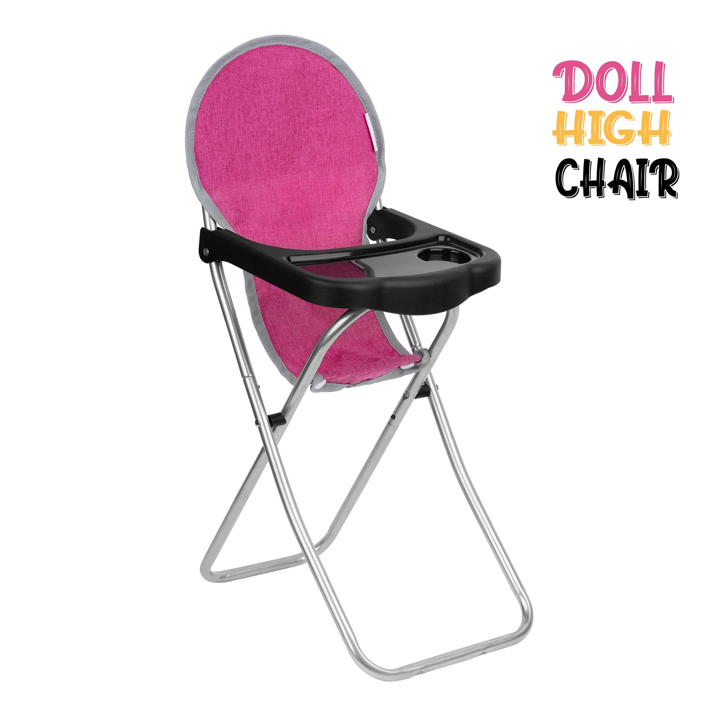 Fash N Kolor Doll Play Set Pink Denim 4 Piece Includes - Pack N Play, Doll Stroller, Doll High Chair, Infant Seat Fits Up to 18'' Doll Bag Stroller Accessories
