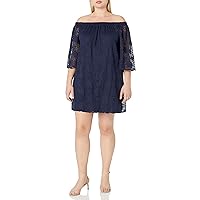 Tiana B Women's Plus Size 3/4 Sleeve Off The Shoulder A-line Dress