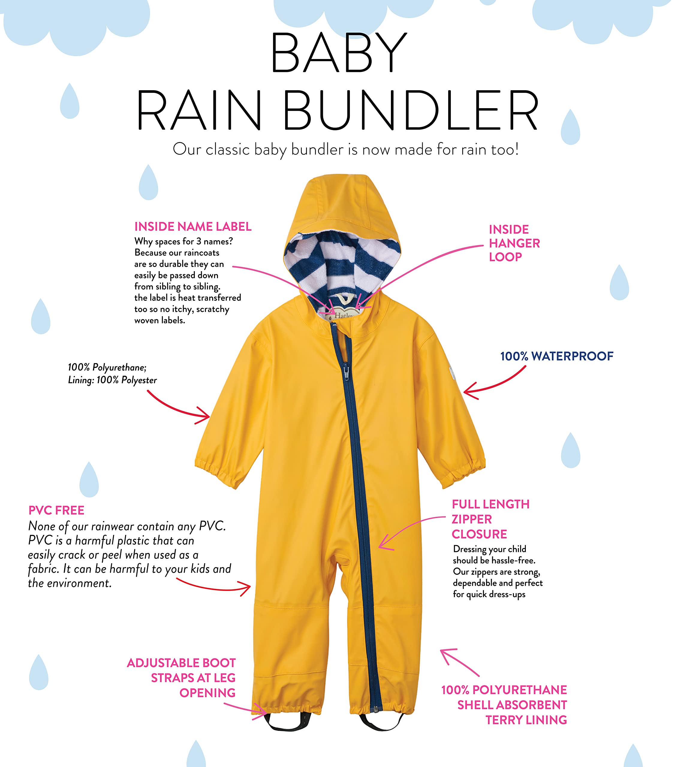 Hatley baby-girls Terry Lined Rain Bundler