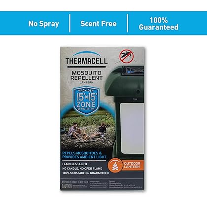 Thermacell Outdoor Mosquito Repellent Lantern; 15-Foot Zone of Protection Repels Mosquitoes; Provides Ambient LED Lighting; Designed for the Outdoor Mosquito Control; 100% Satisfaction Guarantee.