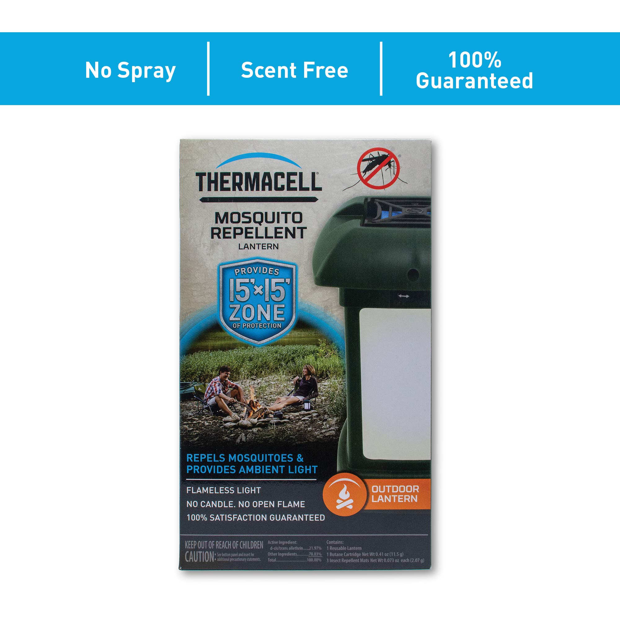 Thermacell Outdoor Mosquito Repellent Lantern; 15-Foot Zone of Protection Repels Mosquitoes; Provides Ambient LED Lighting; Designed for the Outdoor Mosquito Control; 100% Satisfaction Guarantee.