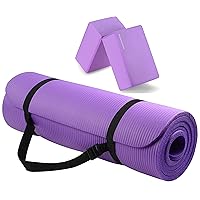 Signature Fitness All Purpose 1/2-Inch Extra Thick High Density Anti-Tear Exercise Yoga Mat with Carrying Strap with Optional Yoga Blocks, Multiple Colors
