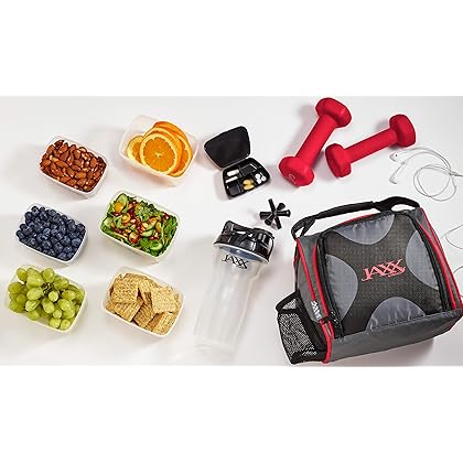 Fit & Fresh Jaxx Fit Pack Meal Prep Bag, Standard, Red & Black, Polyester