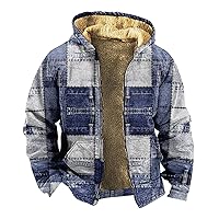 Mens Winter Jacket Western Aztec Jacket Long Sleeve Sherpa Lined Shirt Jacket Flannel Plaid Fleece Coats Jacket