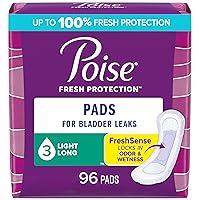 Incontinence Pads & Postpartum Incontinence Pads, 3 Drop Light Absorbency, Long Length, 96 Count (4 Packs of 24), Packaging May Vary