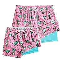 maamgic Dad and Son Matching 2 in 1 Swim Trunks with Compression Liner Quick Dry Father and Son Gifts Board Shorts Swim Suits Swimming Trunks(Size Large & Size 5-6 Years)