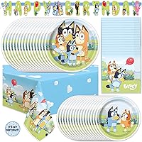 Unique Bluey Birthday Party Supplies | Serves 16 Guests | Bluey Party Supplies | Bluey Party Decorations | Banner, Table Cloth, Dinner & Cake Plates, Napkins, Sticker | Officially Licensed