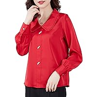 Women's Button-Down Chiffon Tops Fashion Solid Color V-Neck Lantern Sleeve Slim Fit Blouses Elegant Work Shirts
