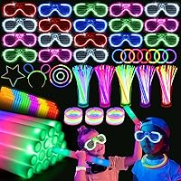 136PCS Glow in the Dark Party Supplies, 18 PCS Foam Glow Sticks, 18 PCS LED Glasses and 100PCS Glow Sticks Bracelets,Neon Party Favors for Glow Party, Wedding, Concert,Raves and Birthday