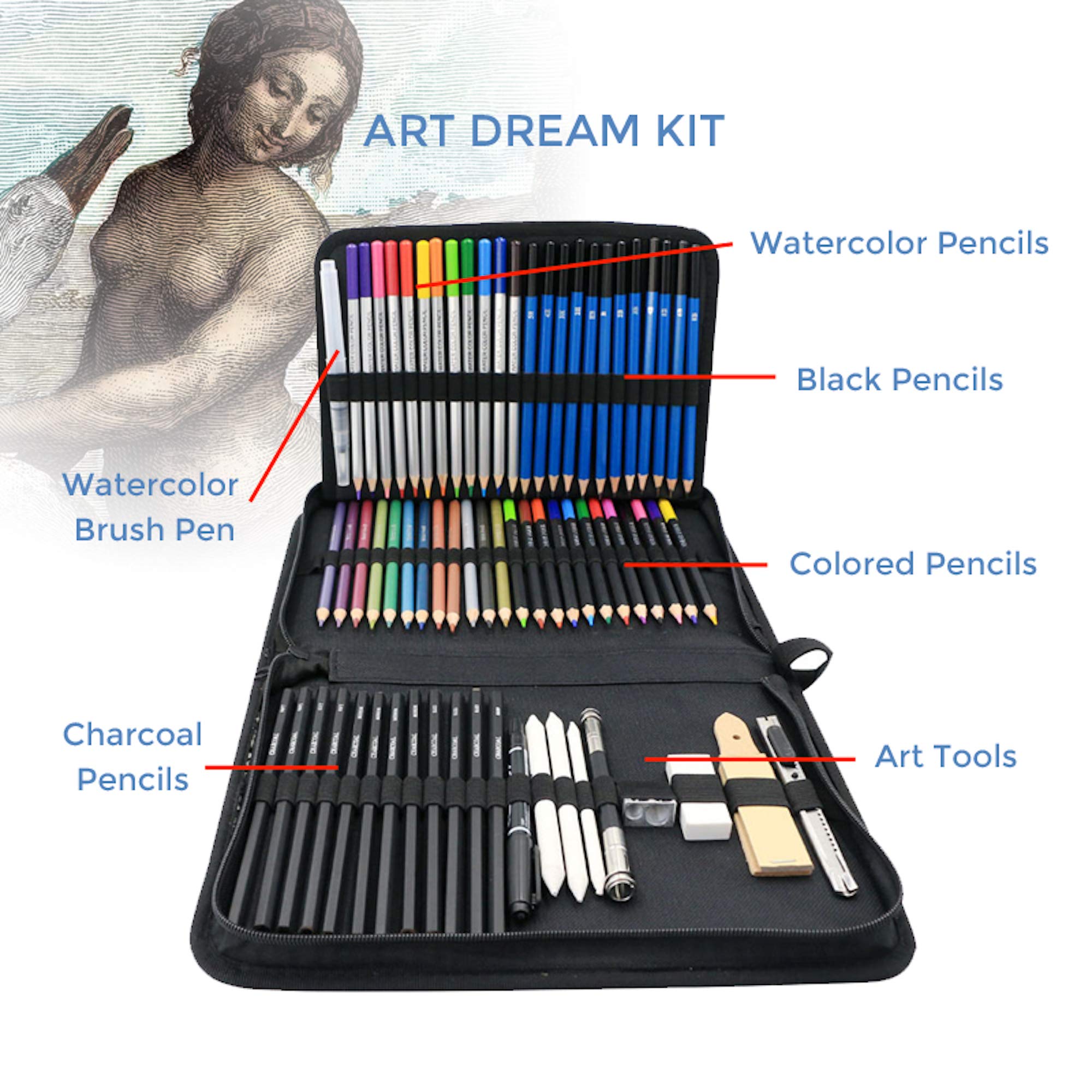 72pcs Professional Drawing Artist Kit Set Pencils and Sketch Charcoal - The  Hippie House