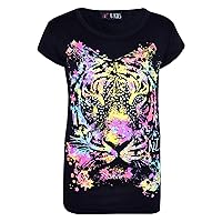 Girls Top Tiger Face Print Stylish Fashion Trendy T Shirt New Age 7-13 Years