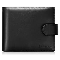 Genuine Leather Bifold Mens Wallet with Coin Pocket - Durable, Spacious,RFID Blocking and 2 ID Window - Elegant Gift Box Included(Black)