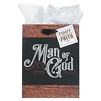 Christian Art Gifts Large Landscape Gift Bag w/Card & Tissue Paper Set: Man of God - 1 Timothy 6:11 Inspirational Bible Verse, Black