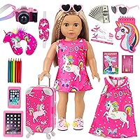 American 18 Inch Doll Clothes and Accessories Travel Luggage Play Set Including 18 Inch Doll Clothes Travel Suitcase Travel Pillow and Eye Mask