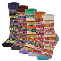 5 Pack Womens Wool Socks Winter Warm Socks Thick Knit Cabin Cozy Crew Soft Socks Gifts for Women