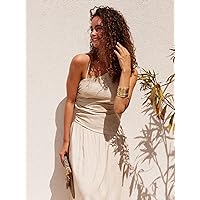 Summer Dresses for Women 2022 Criss Cross Lace Up Backless Cut Out Ruched Ruffle Hem Dress (Color : Beige, Size : M)