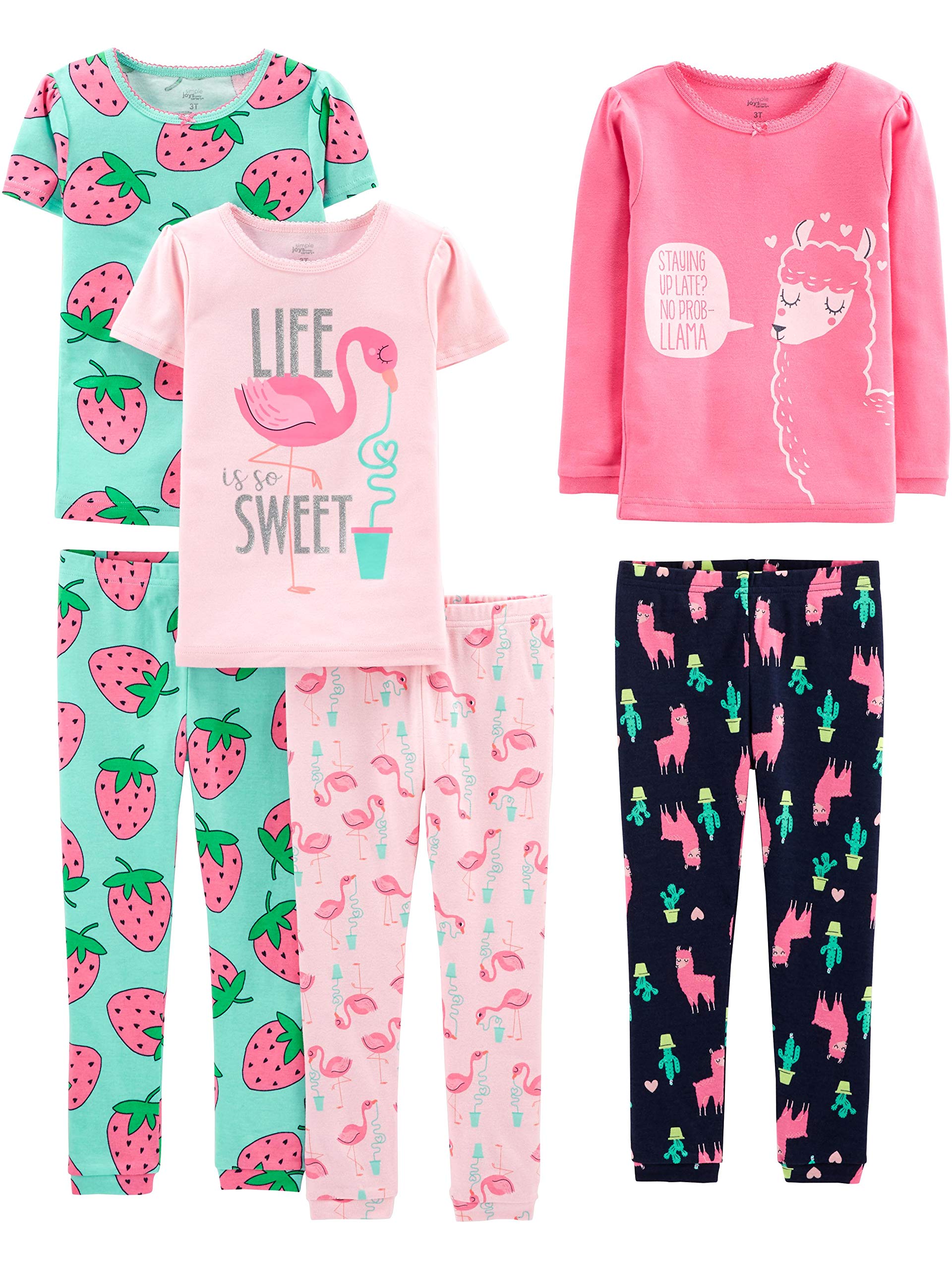 Simple Joys by Carter's Babies, Toddlers, and Girls' 6-Piece Snug-Fit Cotton Pajama Set