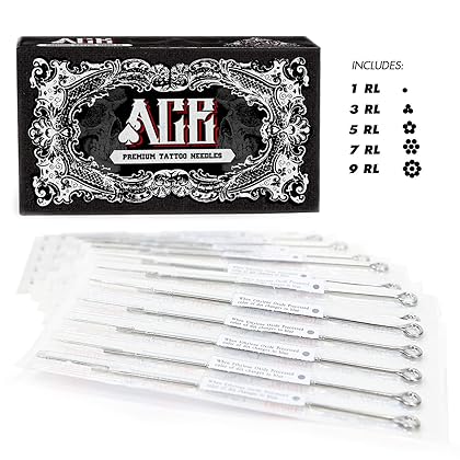 ACE Needles Tattoo Needles Kit 50 Mixed Assorted Sterile Tattoo Needles 6 Sizes - Round Liner 1 3 5 7 9 11 RL