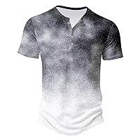 Shirts for Men Casual Button Down Henley Shirt Short Sleeve Gradient T-Shirts Crew Neck Summer Athletic Cool Tees