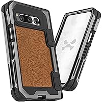 Ghostek ATOMIC slim Pixel Fold Case Clear with Aluminum Bumper Premium Heavy Duty Shockproof Protection Tough Protective Cover Designed for 2023 Google Pixel Fold (7.6 Inch) (Brown Leather - Gunmetal)