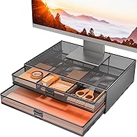 WALI Monitor Stand with Storage, Laptop Stand with Drawers Storage, Desk Organizer and Accessories for Office, Home, School, (STT006-B), Black