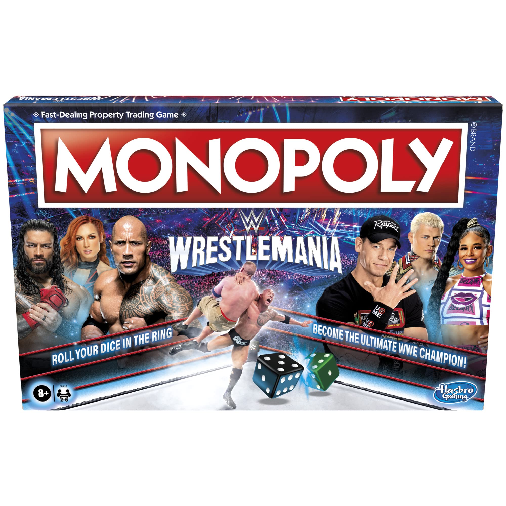 Monopoly: Wrestlemania Edition Board Game for Ages 8 and up, Monopoly Game Inspired by WWE Wrestlemania, Family Games for 2-6 Players, Kids Games